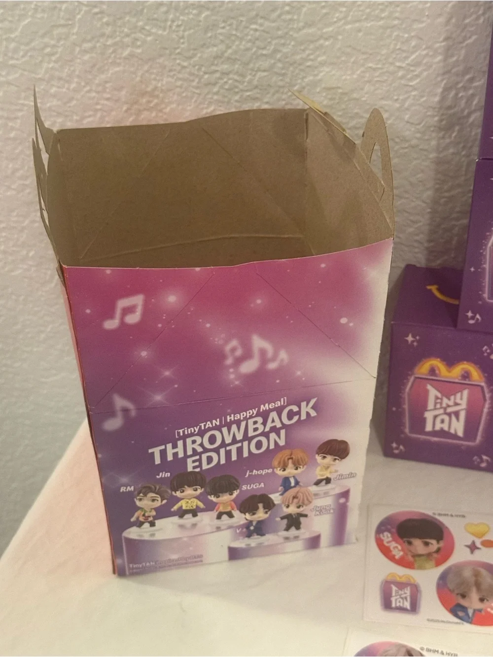 BTS McDonaldâs TinyTAN Figurine Set + Happy Meal Box, Stickers & FREE Tote Bag - Picture 6 of 12